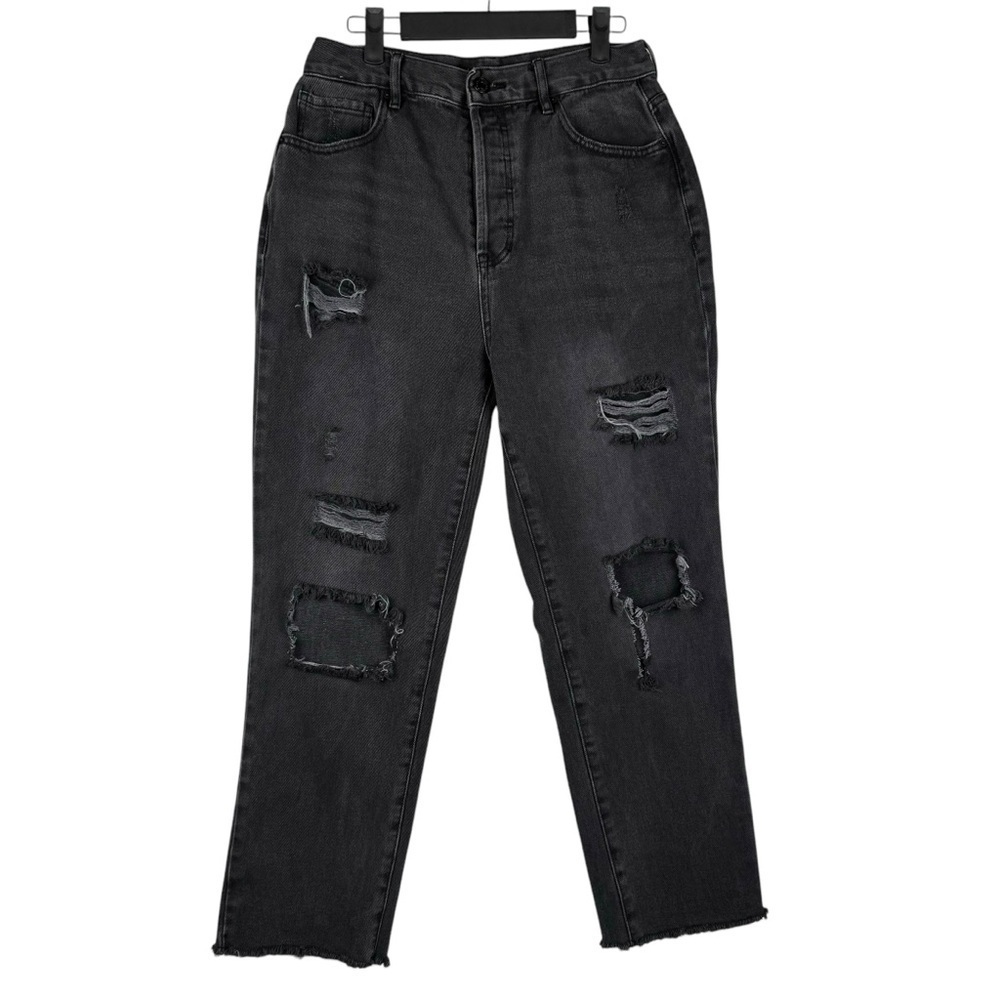 Pacsun Women’s Jeans High Rise Straight Leg Size 29 Ripped Black Raw Hem Buttons